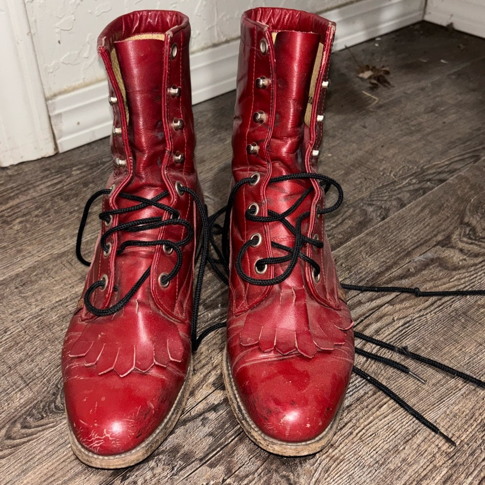 1990’s George Straight Red Leather Lace Up Boots
